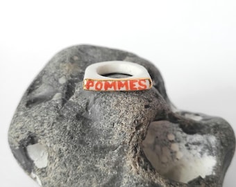 French fries, porcelain ring, 22k gold, white/red