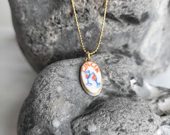 Cin Cin, Porzellankette, 22k Gold, weiß/rot/blau, oval