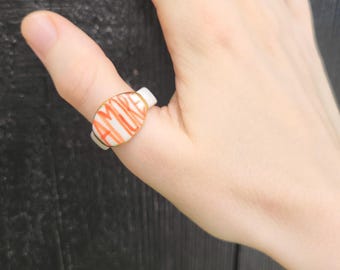 AMORE, Porzellanring, 22k Gold, weiss/rot/gold