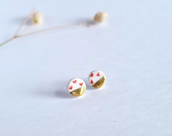Heart rain earrings, 22k gold, white/ red/ gold