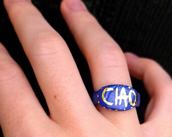 CIAO, porcelain ring, 22k gold, blue porcelain