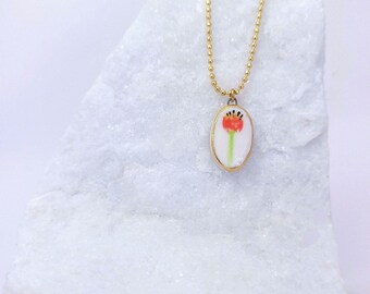 Tulpe, Porzellankette, 22k Gold, weiß/rot