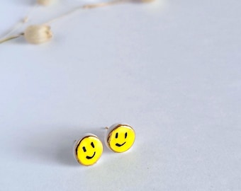 Smiley, earrings, 22k gold, yellow/black/gold
