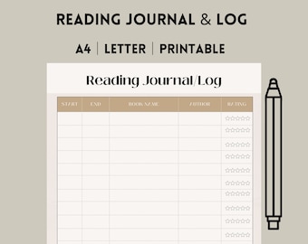 Simple Reading Log Tracker: Aesthetic Clean Design for Book Lovers,A4,Canva, Simple design, Minimalistic, PDF Download