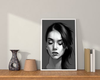 Digital download - Woman in her thoughts - AI Generated Art Print Printable Poster Image Stock photo PNG