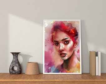 Digital download - Beautiful woman with lots of colors - AI Generated Art Print Printable Poster Image Stock photo PNG