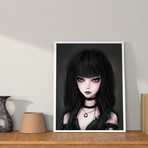 Anime/Fantasy Styled Gothic Girl Portrait | Woman Portrait | Digital Wall Art | Goth | Moody Wall Decor | PRINTABLE Art | Anime | Printable