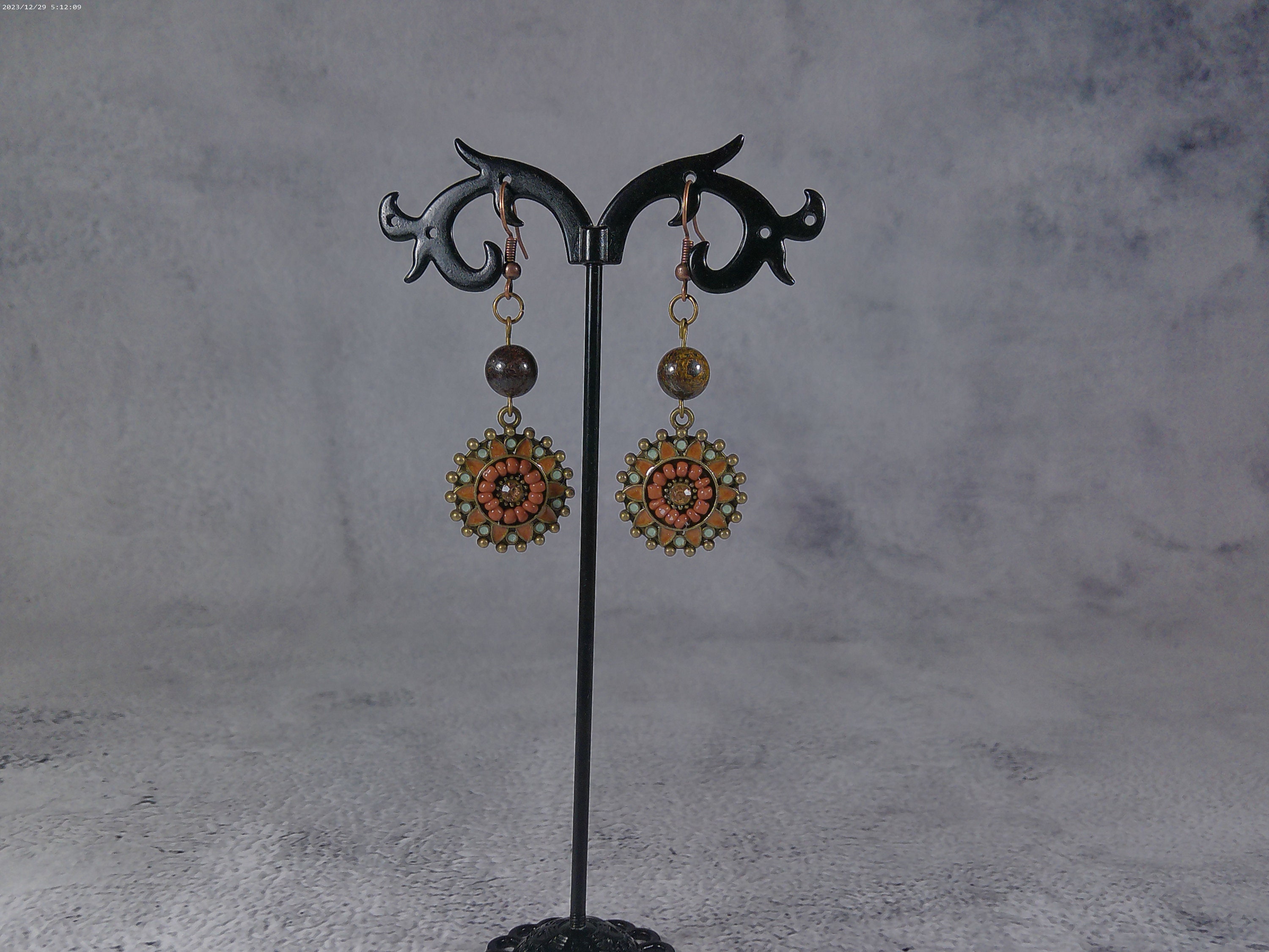 Vintage Bronze Flower Earrings Etsy