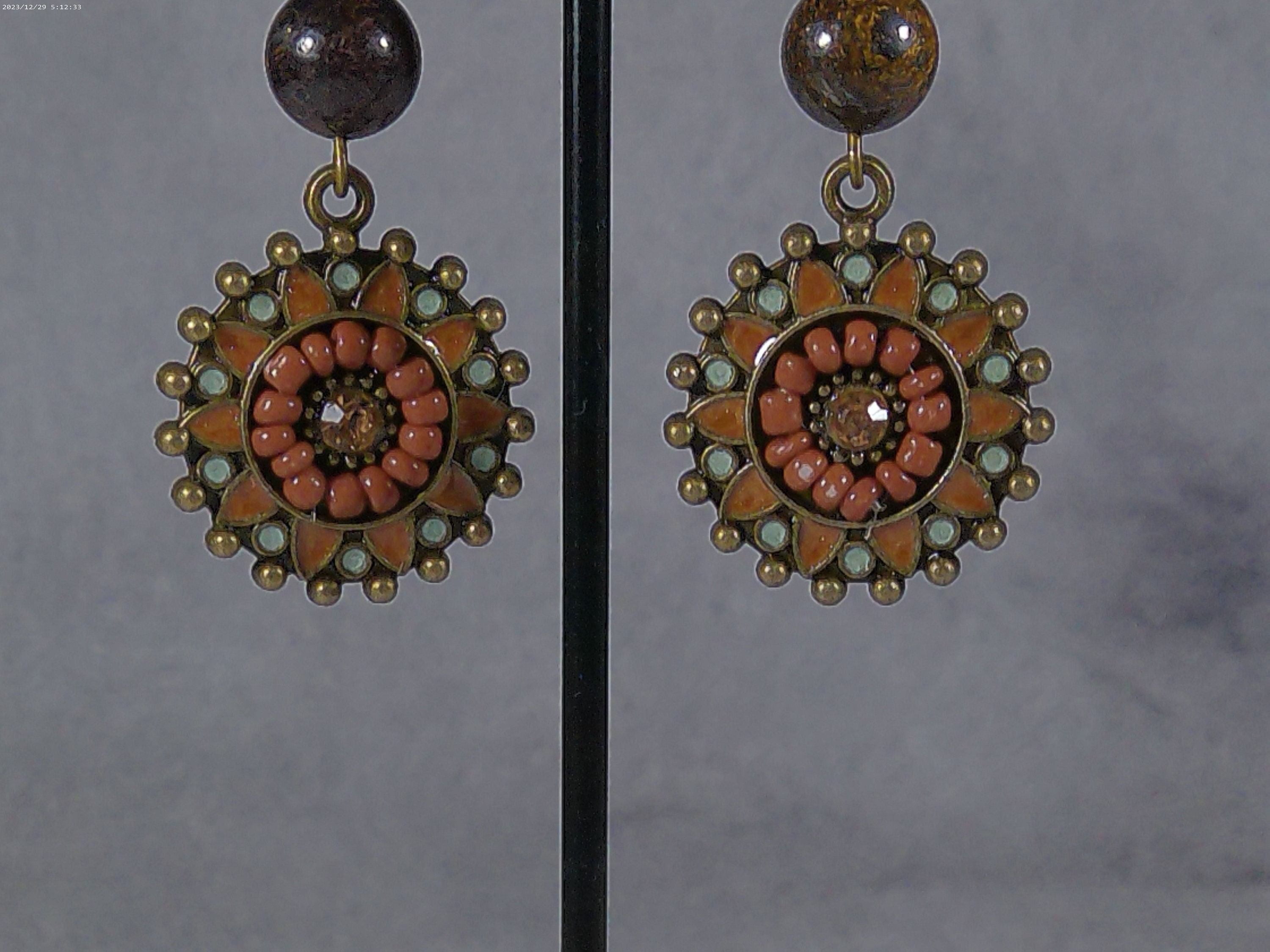 Vintage Bronze Flower Earrings Etsy