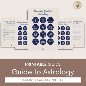 Guia de astrologia para impressão - Livro de exercícios e diário em PDF do Zodíaco para iniciantes, guia definitivo para astrologia.