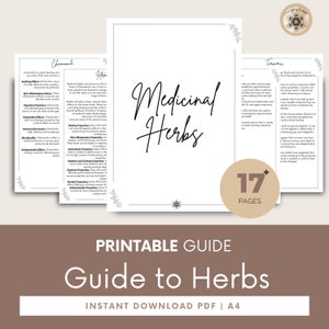 Printable Herbal Medicine Guide: A4 PDF on Medicinal Herbs, Herbal Remedies, Herbs Guide, Herbs Medicine