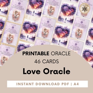 Cartes Love Oracle, jeu de cartes Love Oracle imprimable, cartes Oracle + guide PDF, jeu de cartes numérique Love Oracle, jeu de messages amour.
