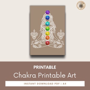Printable Chakra Poster, 7 Chakras Yoga Artwork, Meditation & Energy Healing Wall Art, Spiritual Gift
