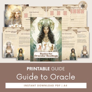 Oracle Journal para impressão - livro de exercícios abrangente para leitura de cartas, ferramenta ideal para jornada espiritual, etapas detalhadas para leitura de cartas.