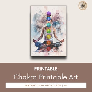 Printable Chakra Poster, 7 Chakras Yoga Artwork, Meditation & Energy Healing Wall Art, Spiritual Gift