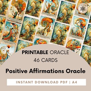 Cartas de oráculo de afirmaciones positivas, baraja de cartas imprimible, cartas de atención plena, baraja de afirmaciones, cartas de meditación.