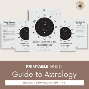 Guia de astrologia para impressão - Livro de exercícios e diário em PDF do Zodíaco para iniciantes, guia definitivo para astrologia.