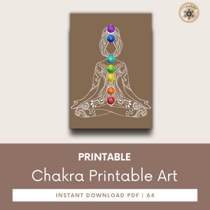 Printable Chakra Poster, 7 Chakras Yoga Artwork, Meditation & Energy Healing Wall Art, Spiritual Gift