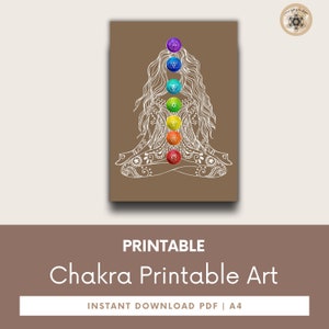 Printable Chakra Poster, 7 Chakras Yoga Artwork, Meditation & Energy Healing Wall Art, Spiritual Gift
