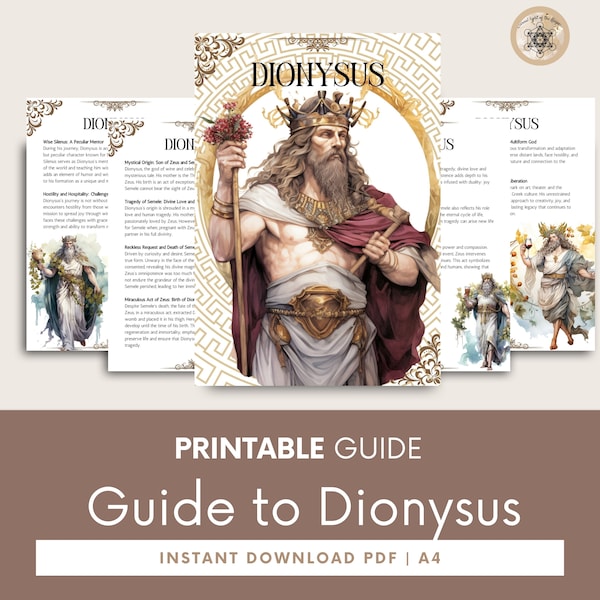 Dionysus, Ancient Greek, Greek Gods, Ancient Greek Gods, greek mythology, Digital Grimory Pages, PDF, Instant Download