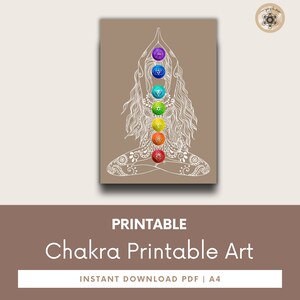 Printable Chakra Poster, 7 Chakras Yoga Artwork, Meditation & Energy Healing Wall Art, Spiritual Gift