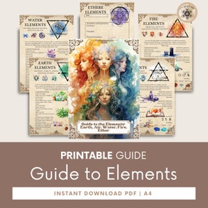 The four elements: Air, Water, Earth, Fire, Elements, 4 Elements, Book of shadows, Elements symbols.