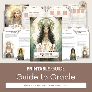 Oracle Journal para impressão - livro de exercícios abrangente para leitura de cartas, ferramenta ideal para jornada espiritual, etapas detalhadas para leitura de cartas.