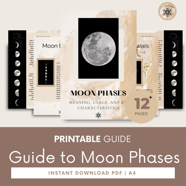 Moon Phases, Lunar Moon Phases, 2024 Lunar Calendar, Lunar Cycle Calendar, Lunar Phases, Printable Grimoire Pages.