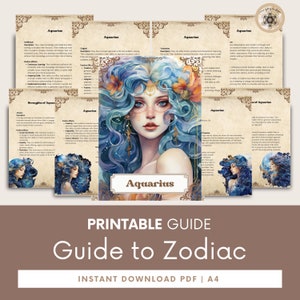Guia de astrologia do signo do zodíaco de Aquário, livro abrangente de horóscopo, aprenda insights de astrologia, guia astrológico.
