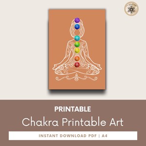 Printable Chakra Poster, 7 Chakras Yoga Artwork, Meditation & Energy Healing Wall Art, Spiritual Gift