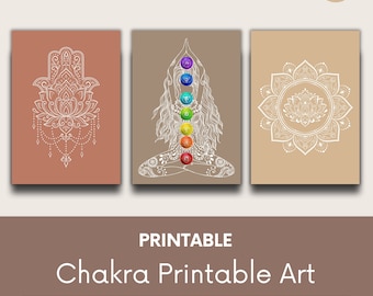 Bundle Printable Chakra Poster, 7 Chakras Yoga Artwork, Meditation & Energy Healing Wall Art, Spiritual Gift