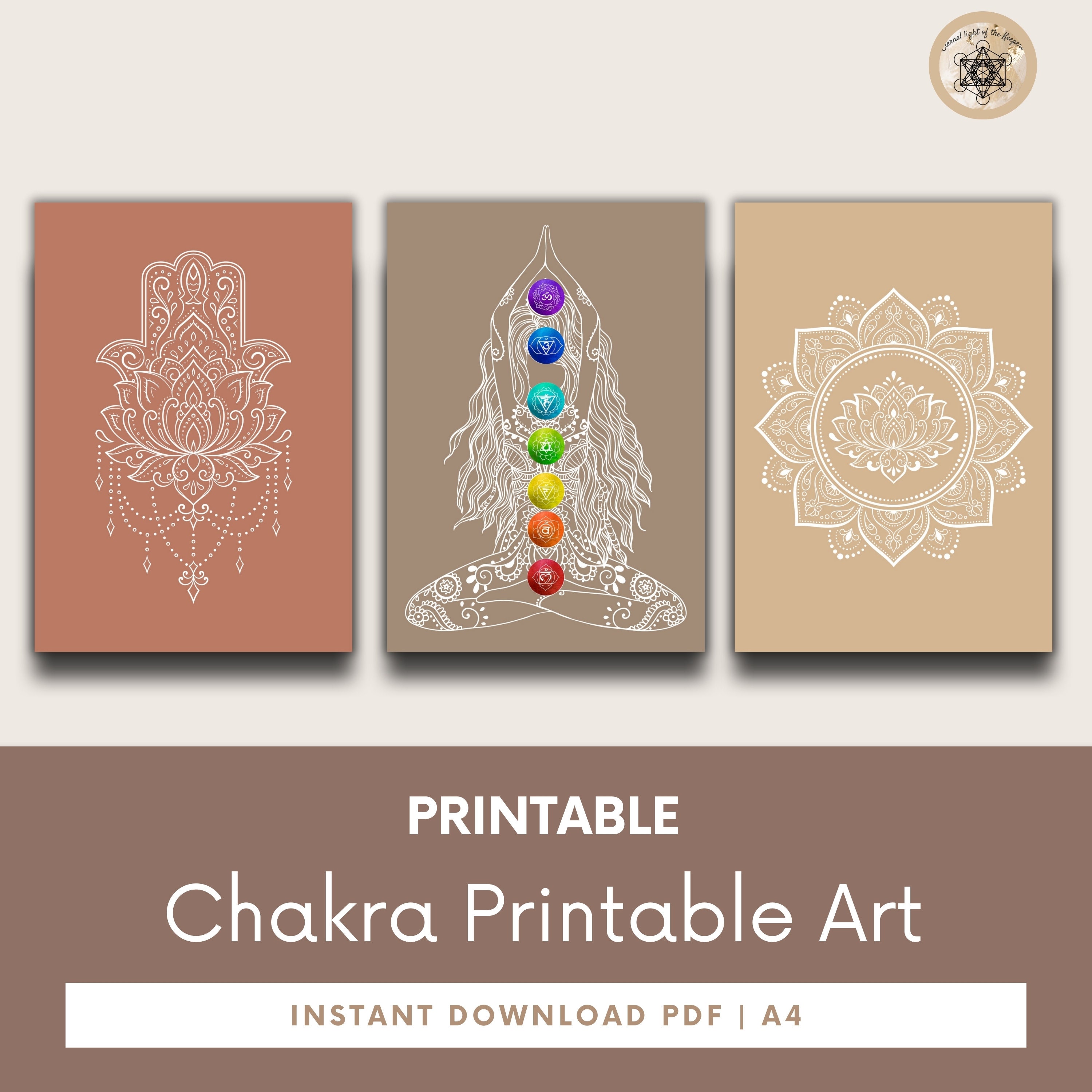 印刷可能なチャクラポスター、7つのチャクラヨガアートワーク、瞑想と