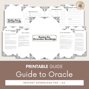 Oracle Journal para impressão - livro de exercícios abrangente para leitura de cartas, ferramenta ideal para jornada espiritual, etapas detalhadas para leitura de cartas.