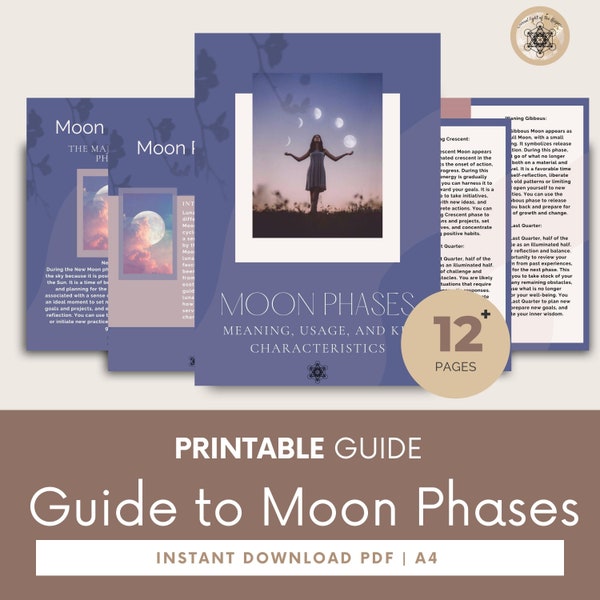 Moon Phases, Lunar Moon Phases, 2024 Lunar Calendar, Lunar Cycle Calendar, Lunar Phases, Printable Grimoire Pages.