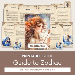 Guia de astrologia do signo do zodíaco de Sagitário, livro abrangente de horóscopo, aprenda insights de astrologia, guia astrológico.