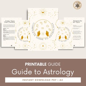 Guia de astrologia para impressão - Livro de exercícios e diário em PDF do Zodíaco para iniciantes, guia definitivo para astrologia.