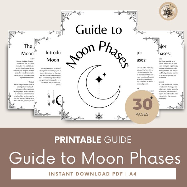 Moon Phases, Lunar Moon Phases, 2024 Lunar Calendar, Lunar Cycle Calendar, Lunar Phases, Printable Grimoire Pages.