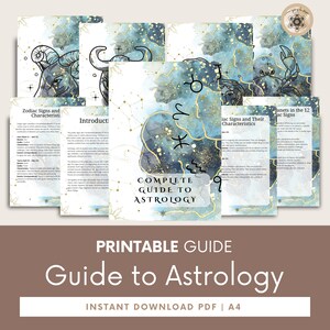 Guia de astrologia para impressão - Livro de exercícios e diário detalhado em PDF do Zodíaco para iniciantes, guia definitivo para astrologia.