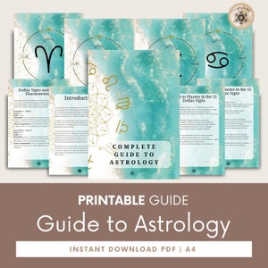 Guia de astrologia para impressão - Livro de exercícios e diário detalhado em PDF do Zodíaco para iniciantes, guia definitivo para astrologia.