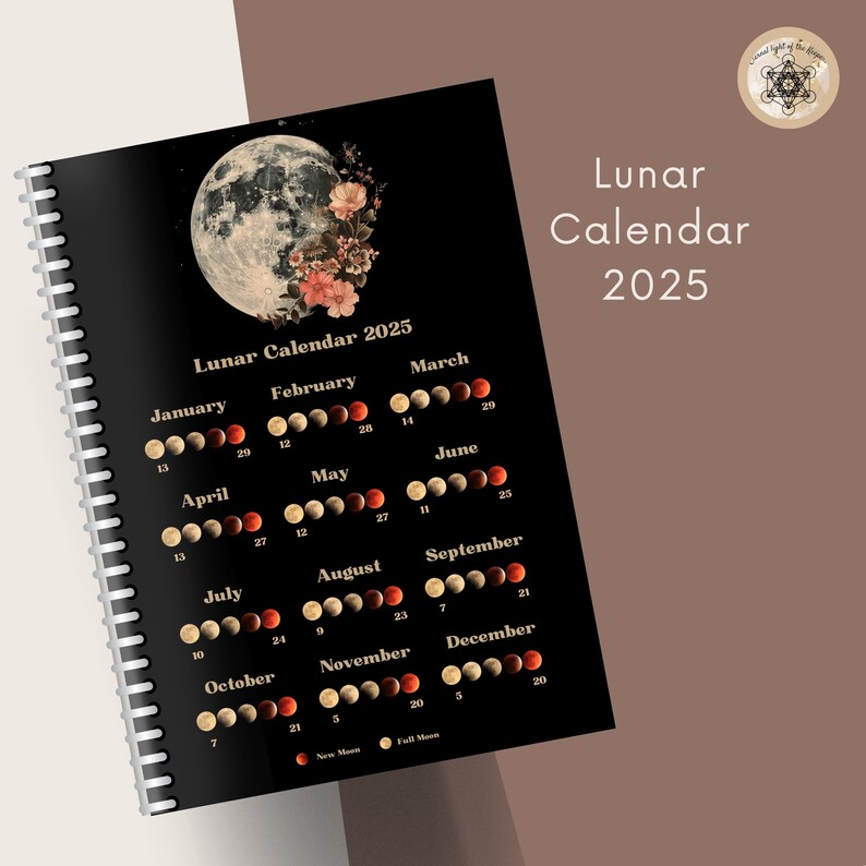 Moon Calendar 2025, Lunar Calendar 2025, 2025 Calendar Printable, Moon Phase Calendar, Instant