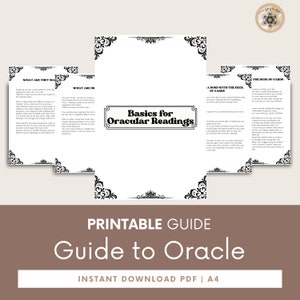 Oracle Journal para impressão - livro de exercícios abrangente para leitura de cartas, ferramenta ideal para jornada espiritual, etapas detalhadas para leitura de cartas.