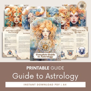 Guia de astrologia para impressão - Livro de exercícios e diário detalhado em PDF do Zodíaco para iniciantes, guia definitivo para astrologia.
