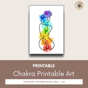 Printable Chakra Poster, 7 Chakras Yoga Artwork, Meditation & Energy Healing Wall Art, Spiritual Gift