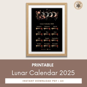 Moon Calendar 2025, Lunar Calendar 2025, 2025 Calendar Printable, Moon Phase Calendar, Instant Download