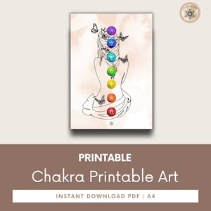 Printable Chakra Poster, 7 Chakras Yoga Artwork, Meditation & Energy Healing Wall Art, Spiritual Gift
