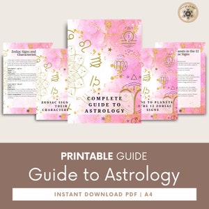 Guia de astrologia para impressão - Livro de exercícios e diário em PDF do Zodíaco para iniciantes, guia definitivo para astrologia.
