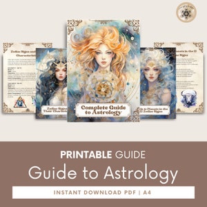 Guia de astrologia para impressão - Livro de exercícios e diário em PDF do Zodíaco para iniciantes, guia definitivo para astrologia.