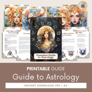 Guia de astrologia para impressão - Livro de exercícios e diário detalhado em PDF do Zodíaco para iniciantes, guia definitivo para astrologia.