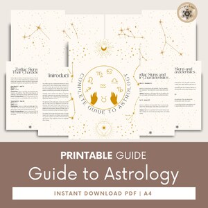 Guia de astrologia para impressão - Livro de exercícios e diário detalhado em PDF do Zodíaco para iniciantes, guia definitivo para astrologia.