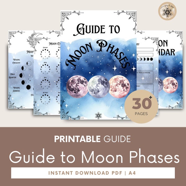 Moon Phases, Lunar Moon Phases, 2024 Lunar Calendar, Lunar Cycle Calendar, Lunar Phases, Printable Grimoire Pages.